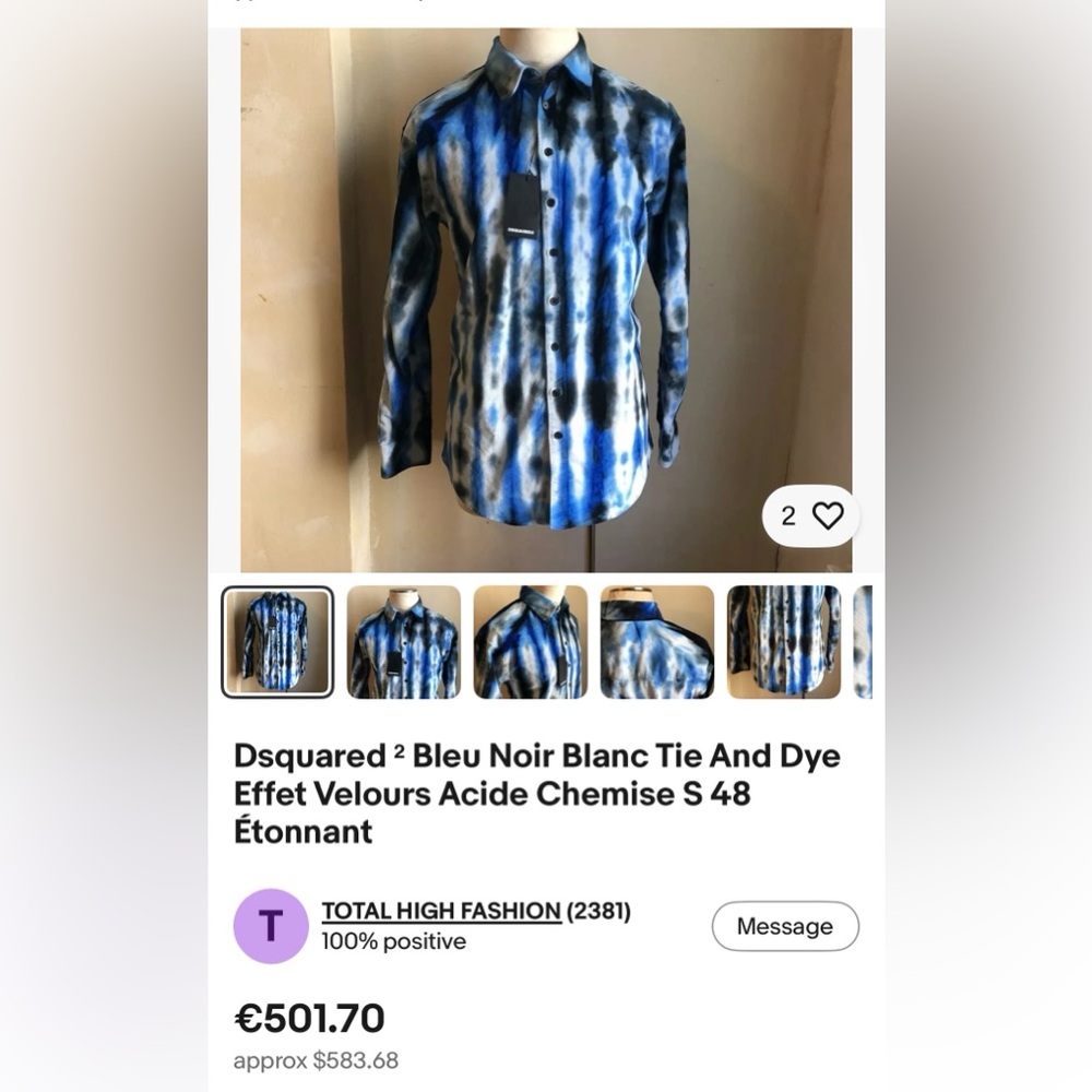 DSQUARED2 Tie-Dye Blue, White and Black Men's Shirt Size XL price $250